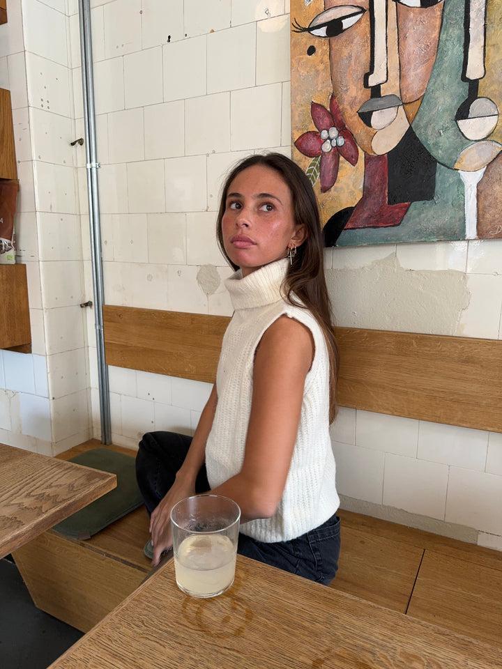 Rossy | Women’s sleeveless turtleneck knit top with soft ribbed texture