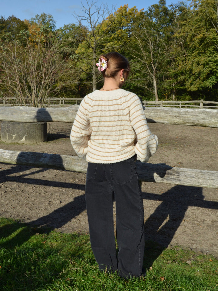 Glendy | Women’s striped knit sweater with balloon sleeves