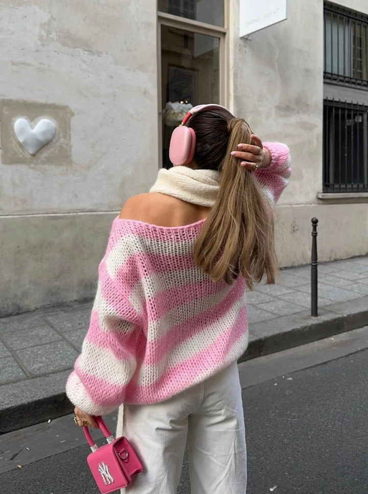 Evelyn | Women’s knit sweater with oversized round neck design