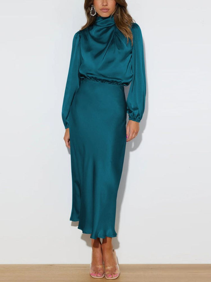 Arianne | Women's long sleeve glossy dress with classy finish