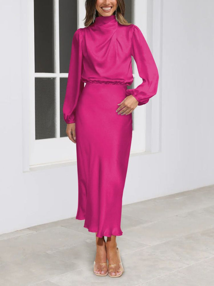 Arianne | Women's long sleeve glossy dress with classy finish