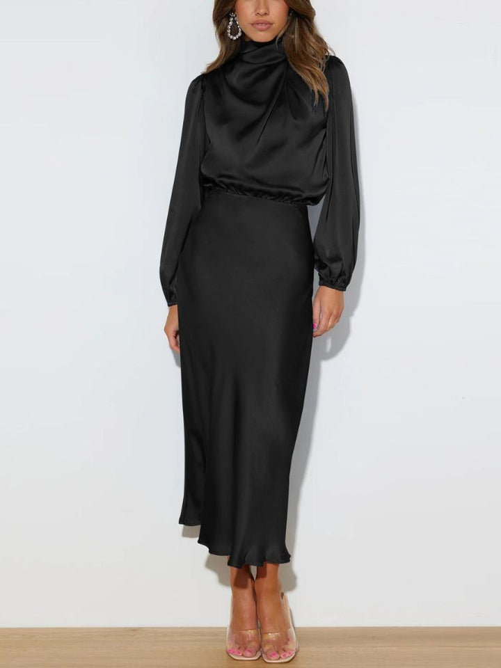 Arianne | Women's long sleeve glossy dress with classy finish