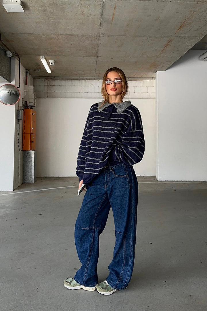 Remi | Women’s low-rise baggy jeans with contrast stitching