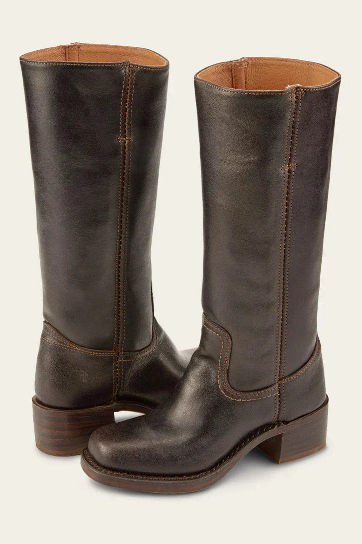 Women’s high boots with rounded toe and low heel