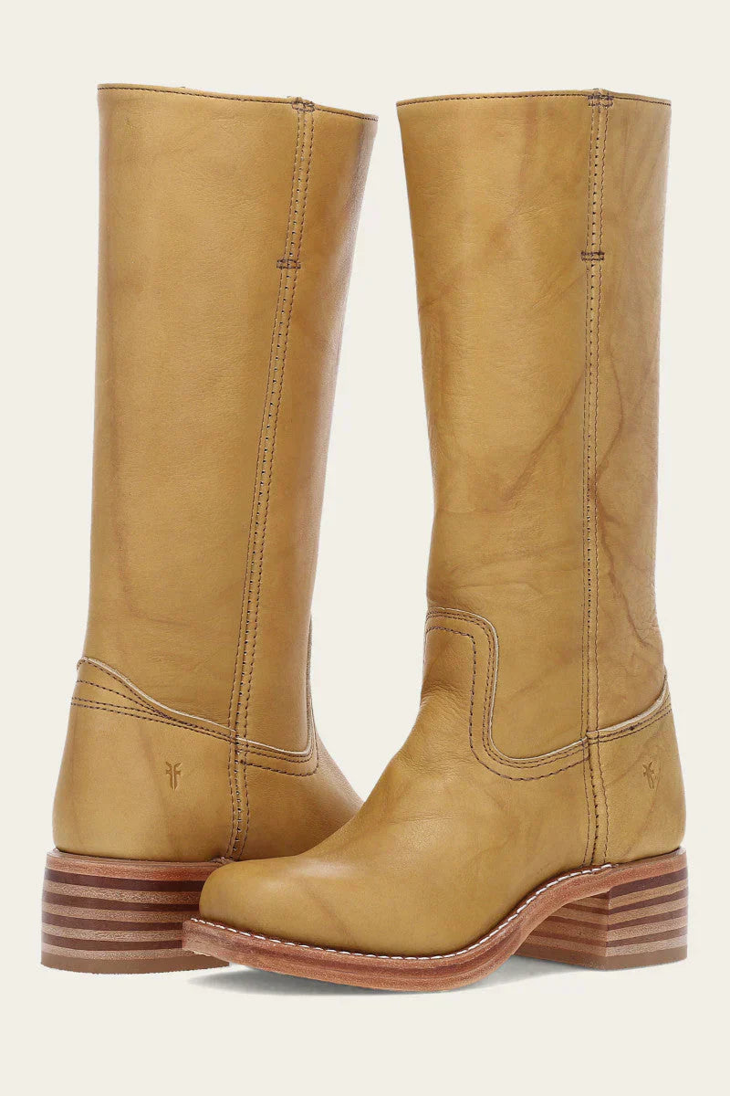 Women’s high boots with rounded toe and low heel