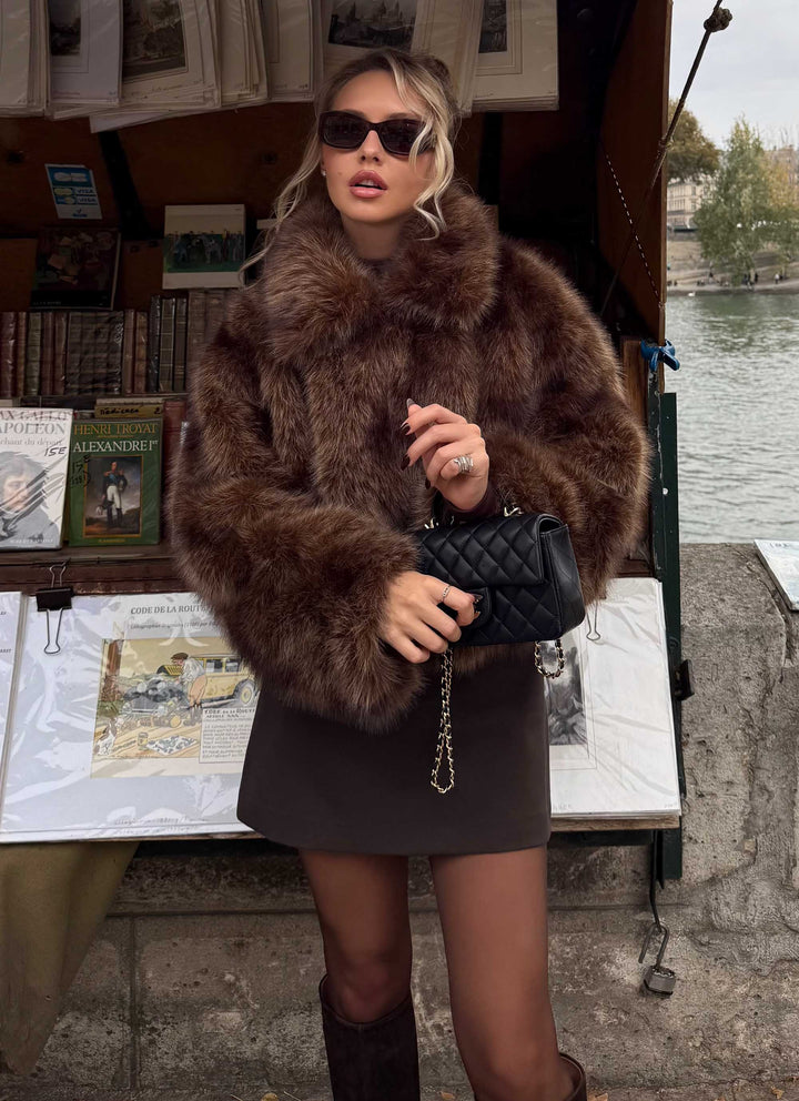 Ayra | Women’s cropped faux fur jacket with collar