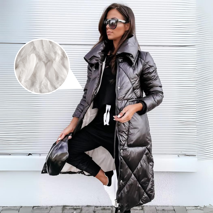 Amelia | Women’s elegant long quilted coat with glossy finish