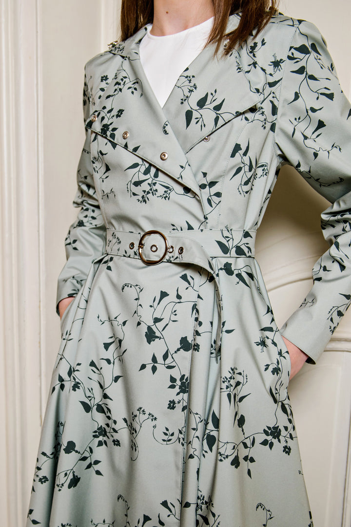 Hannah | Women’s double-breasted floral trench coat with adjustable hood