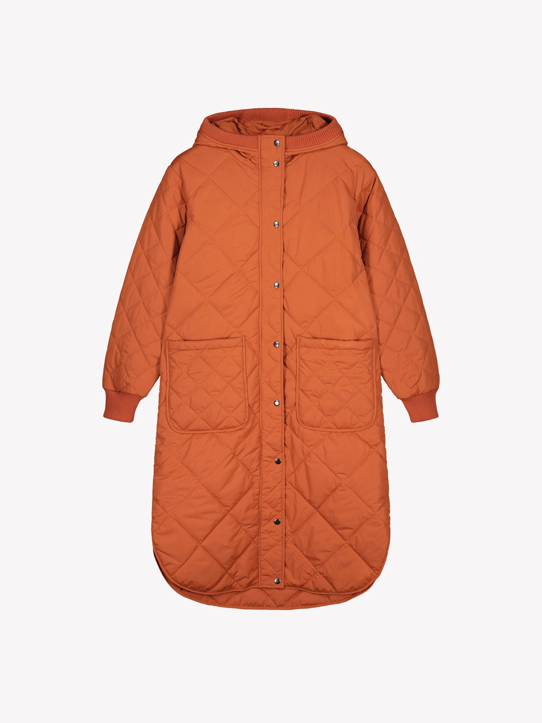 Solana | Women’s long quilted hooded coat with oversized patch pockets