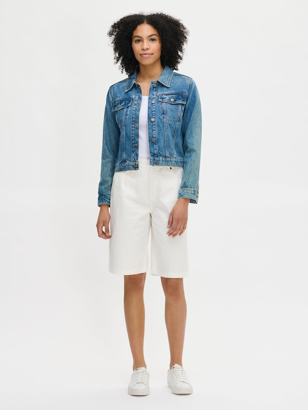 Adhara  | Women’s classic full button denim jacket with flap chest pockets