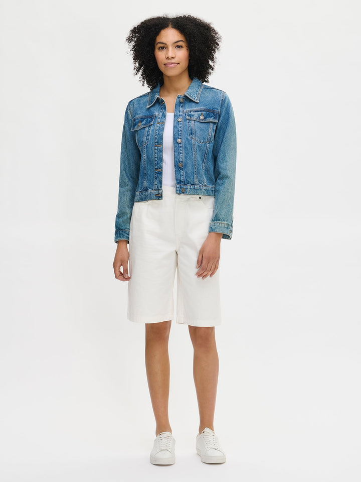 Adhara  | Women’s classic full button denim jacket with flap chest pockets