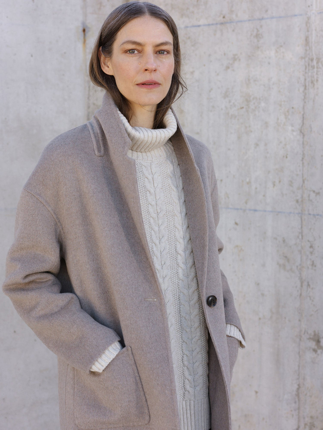 Yasmine | Women’s single button wool blend coat with front patch pockets