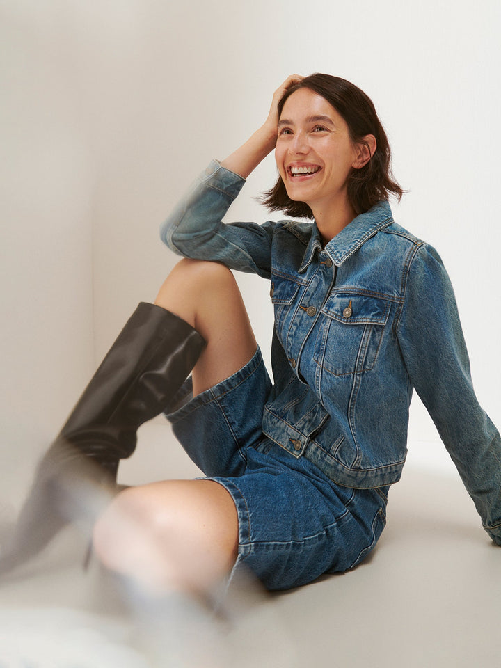 Adhara  | Women’s classic full button denim jacket with flap chest pockets