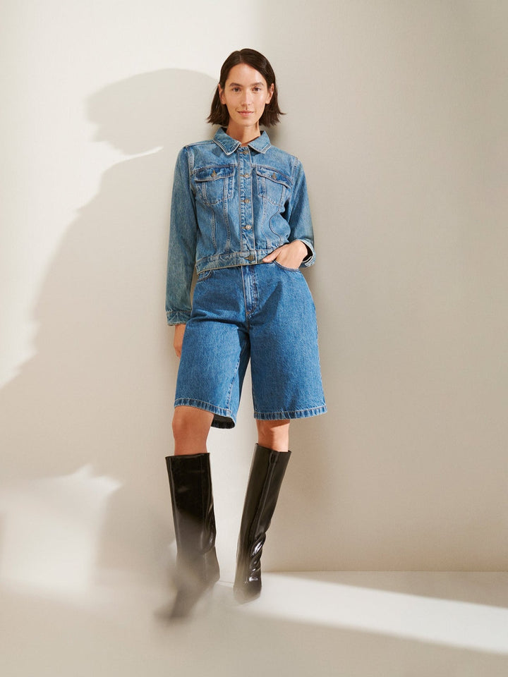 Adhara  | Women’s classic full button denim jacket with flap chest pockets