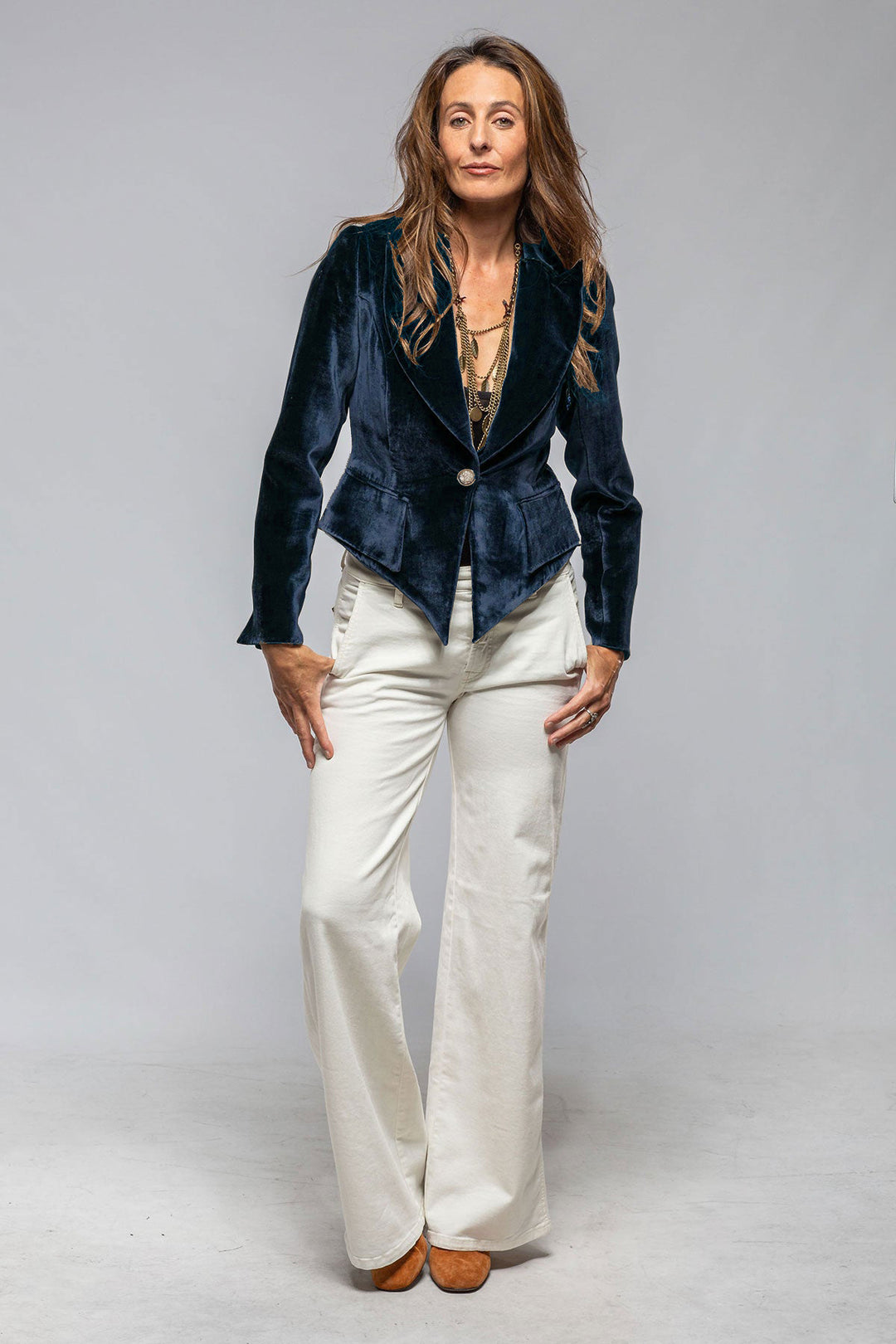 Allina | Velvet one-button fitted blazer jacket