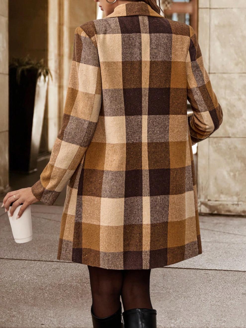 Marie | Women’s long coat with check pattern and blazer collar