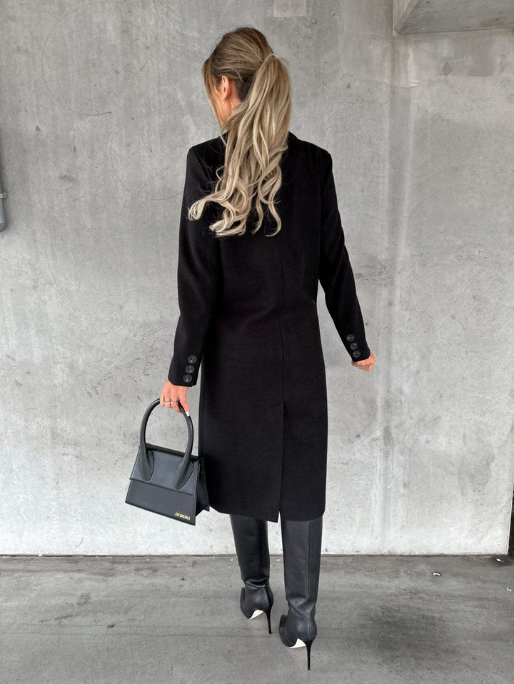 Olivia | Women’s long double-breasted coat with straight fit and blazer collar