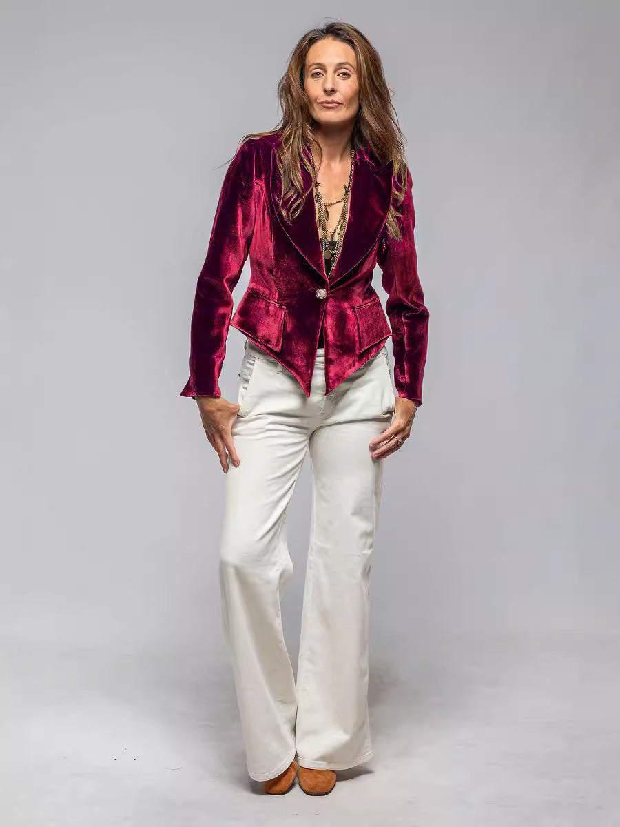 Allina | Velvet one-button fitted blazer jacket