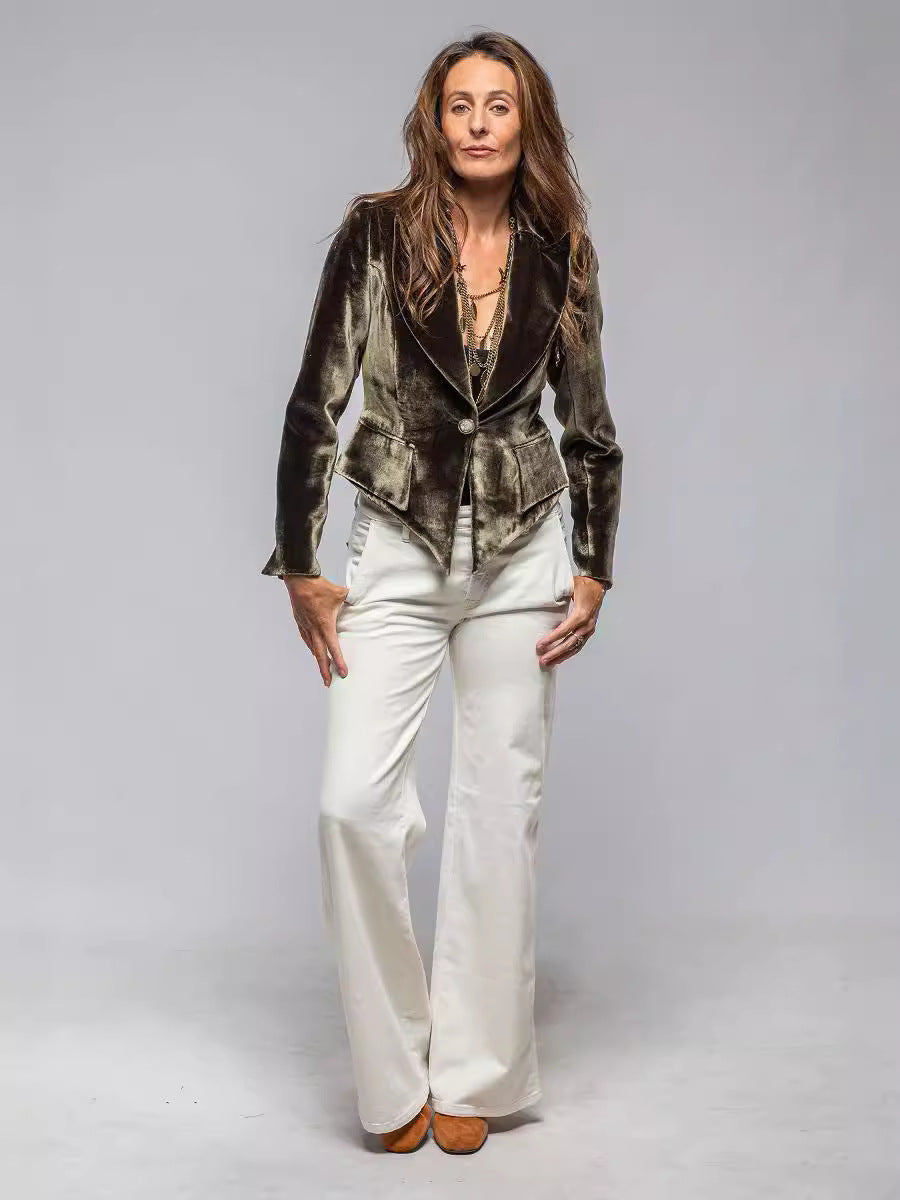 Allina | Velvet one-button fitted blazer jacket