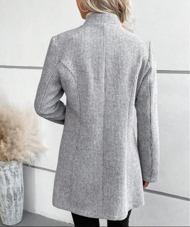 Mia | Women’s medium-length coat with jacquard detail and stand collar
