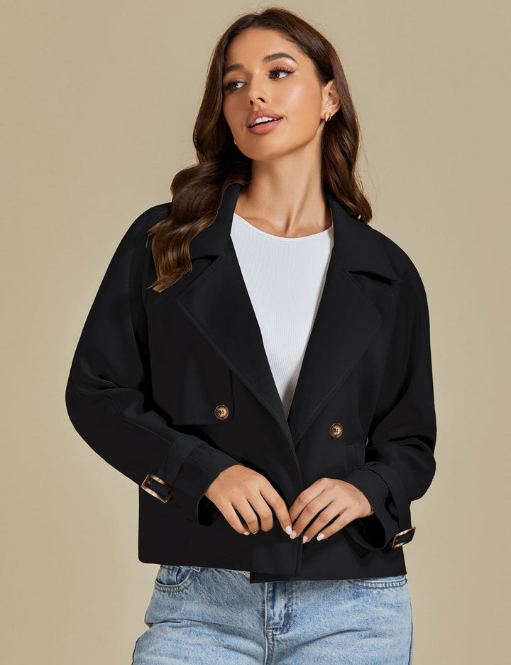 Arly | Women’s short trench coat with double-breasted design and notch lapel