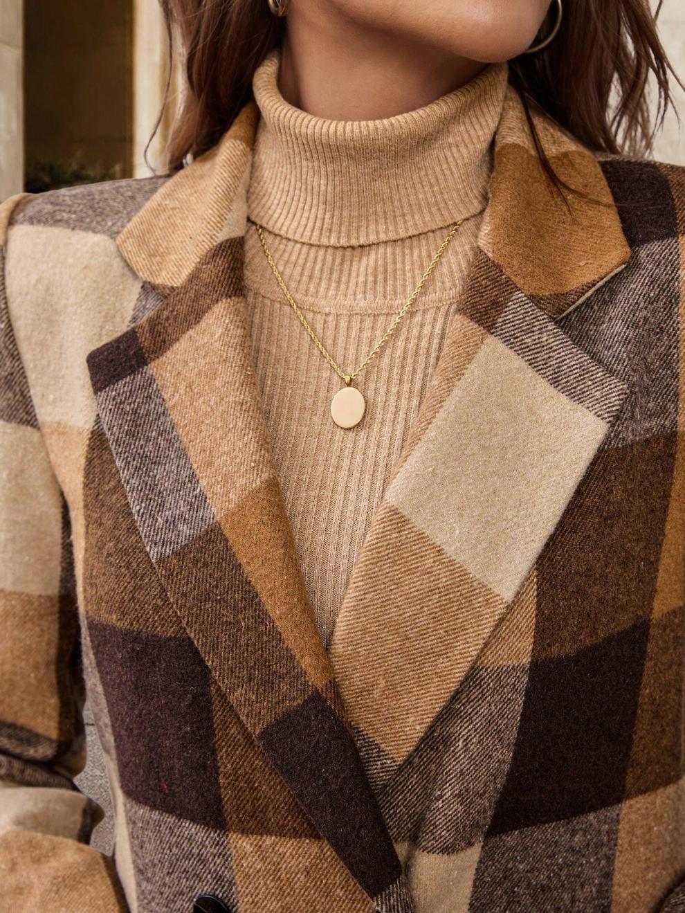 Marie | Women’s long coat with check pattern and blazer collar