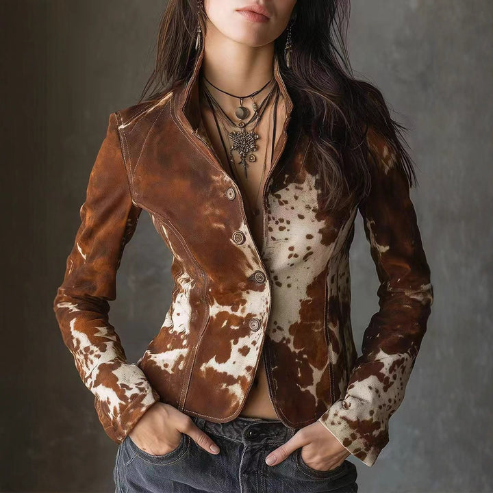 Tahlia | Women’s eco-friendly suede blazer with cow print design