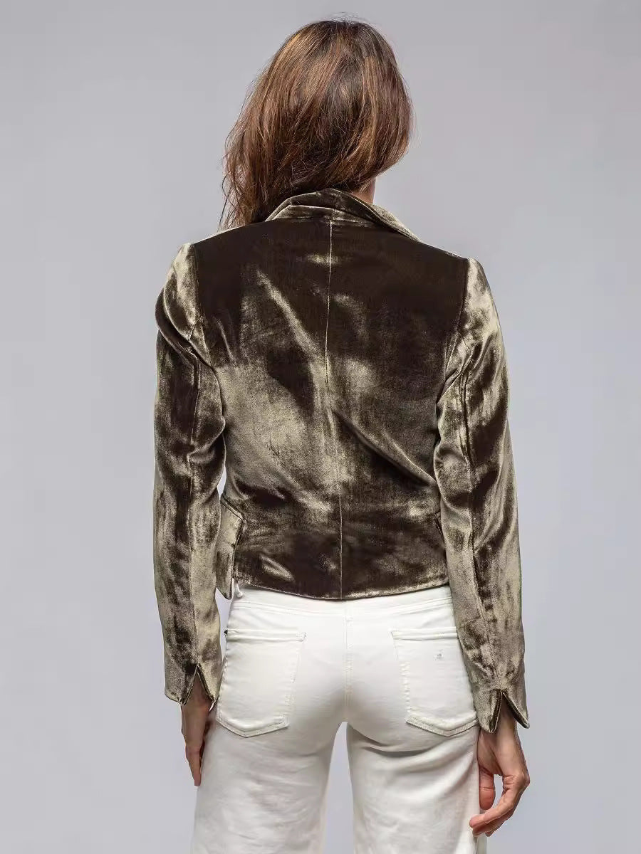 Allina | Velvet one-button fitted blazer jacket