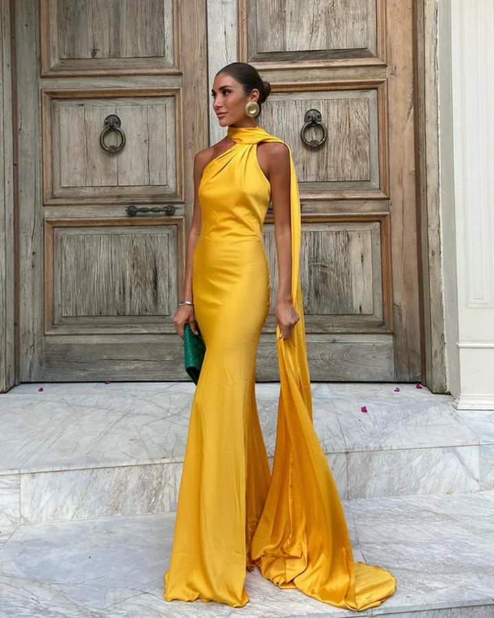 Karina | Women’s radiant sculptural asymmetrical maxi dress