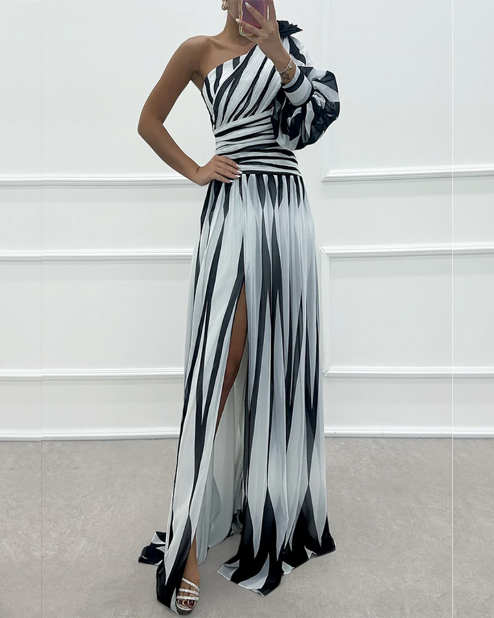Glenda | Women’s asymmetrical maxi dress with striped design