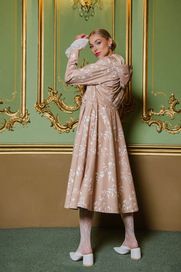 Scarlett | Women’s floral-pattern double-breasted trench coat with adjustable hood