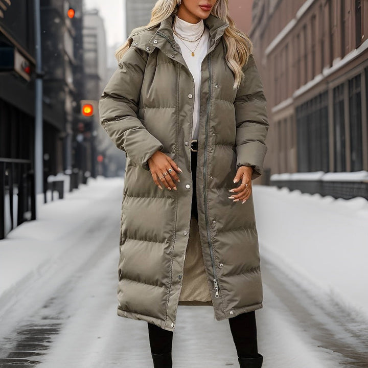 Devon | Women’s longline padded coat with hood with side pockets