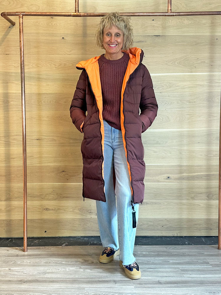 Keila | Women’s reversible long puffer coat with hood