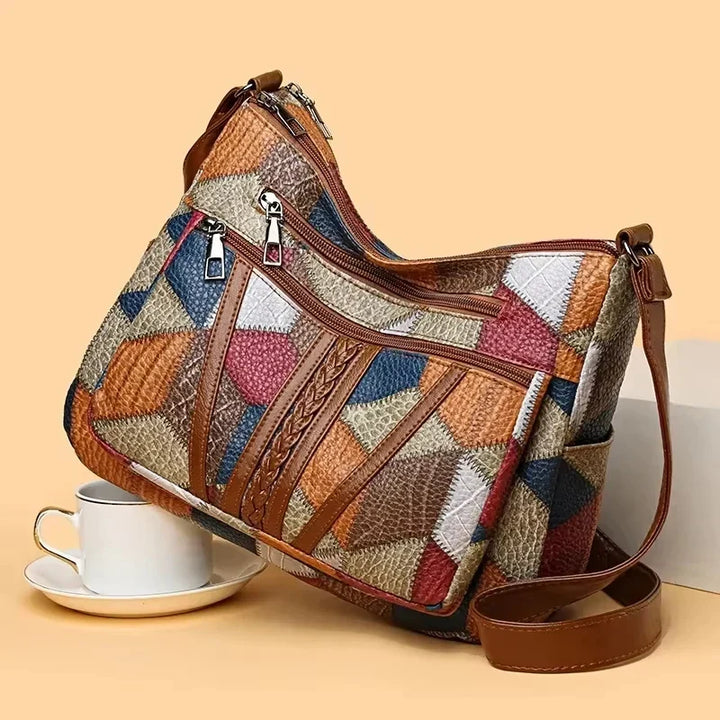 Charlee | Women’s crossbody bag with patchwork panels and adjustable strap