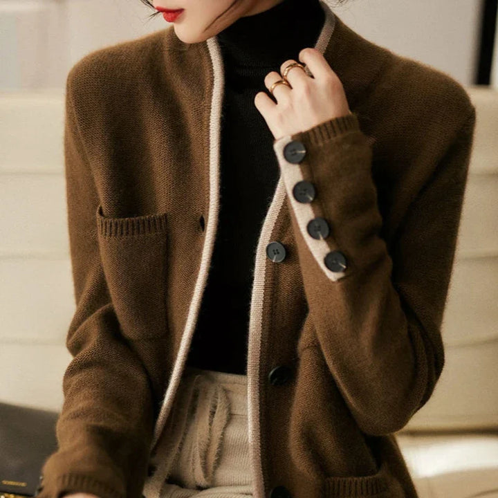 Anne | Women’s wool-blend cardigan with contrasting details