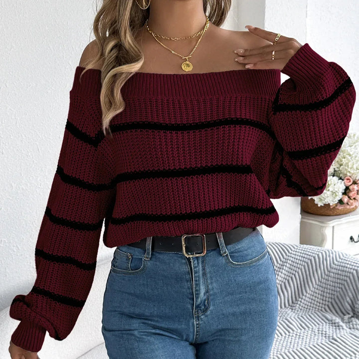 Belle | Women’s striped off shoulder knitted sweater