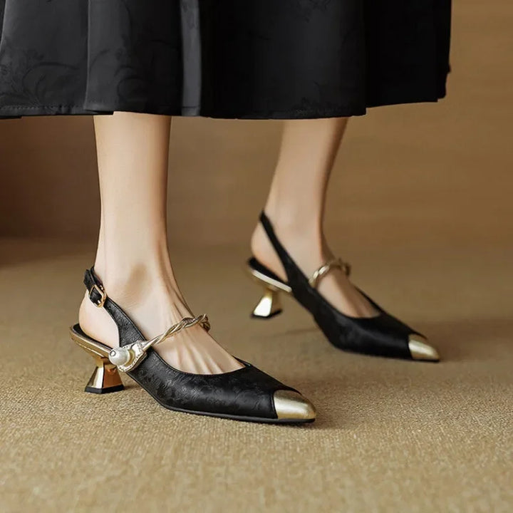 Olive | Women’s elegant slingback heels with pearl detail