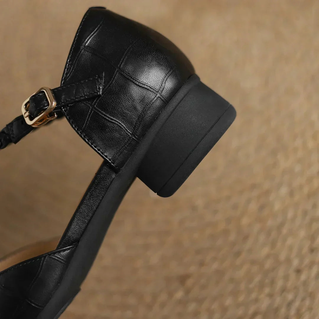 Cara | Women’s t-strap sandals with braided detail and pointed toe