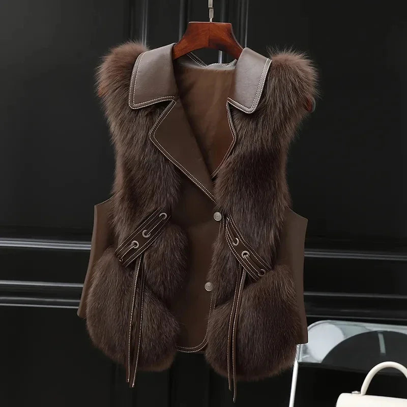 Klara | Women’s faux fur vest with lapel collar