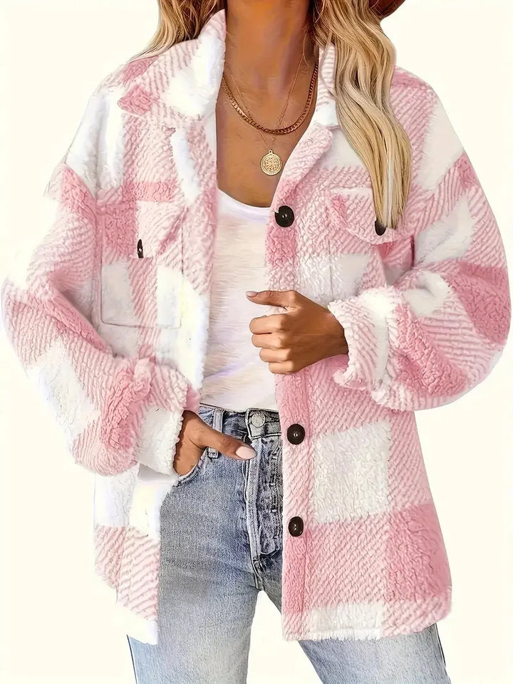 Erin | Women’s plaid fleece jacket with chest pocket