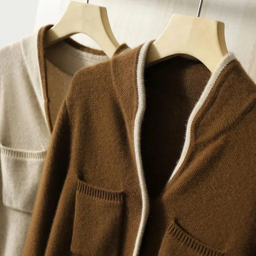 Anne | Women’s wool-blend cardigan with contrasting details