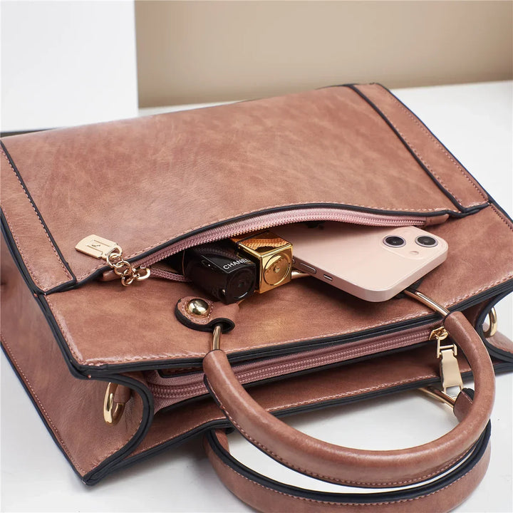 Ada | Women’s structured handbag set with metallic handle detail and matching wallet