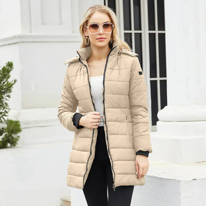 Analeia | Women’s long puffer coat with detachable hood
