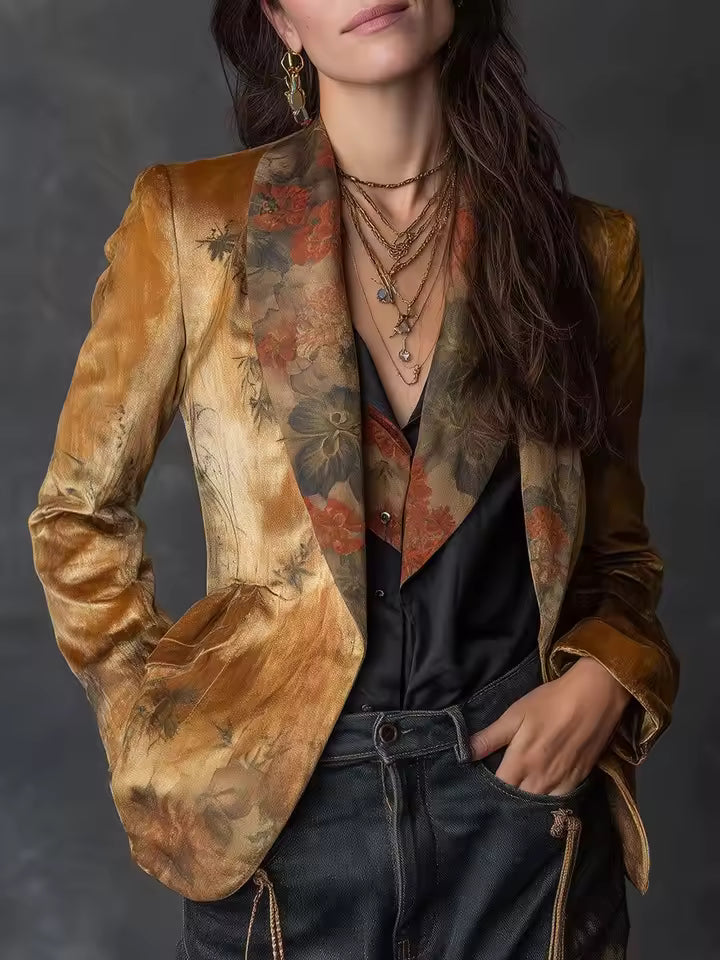 Aiah | Women’s retro floral velvet blazer jacket