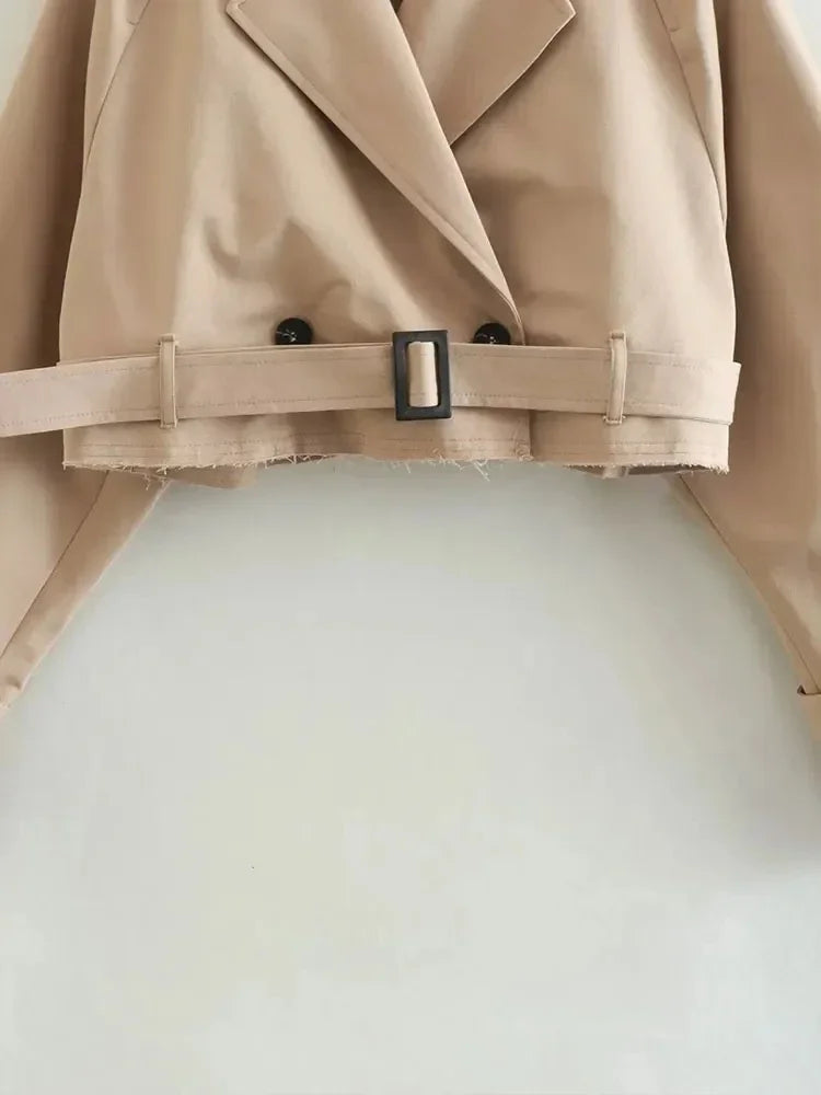 Ivory | Women’s cropped trench coat with oversized fit and structured collar