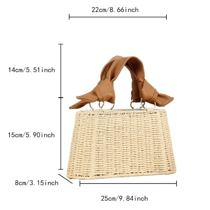 Morgan | Women’s straw handbag with drawstring interior and knotted handle