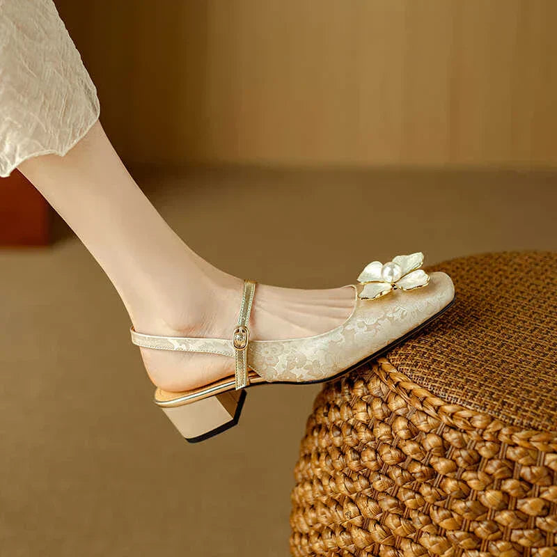 Azalea | Women’s block heel sandals with floral embellishment