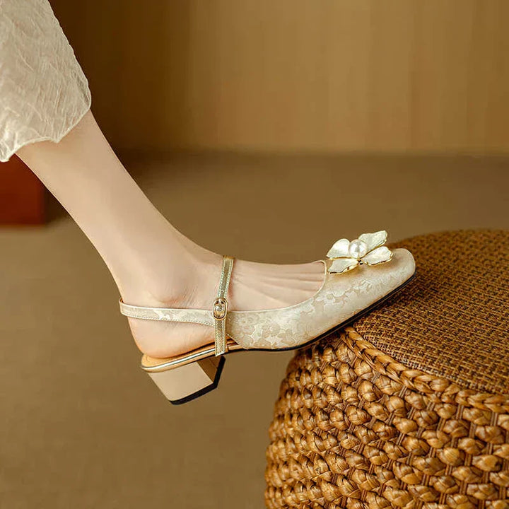 Azalea | Women’s block heel sandals with floral embellishment