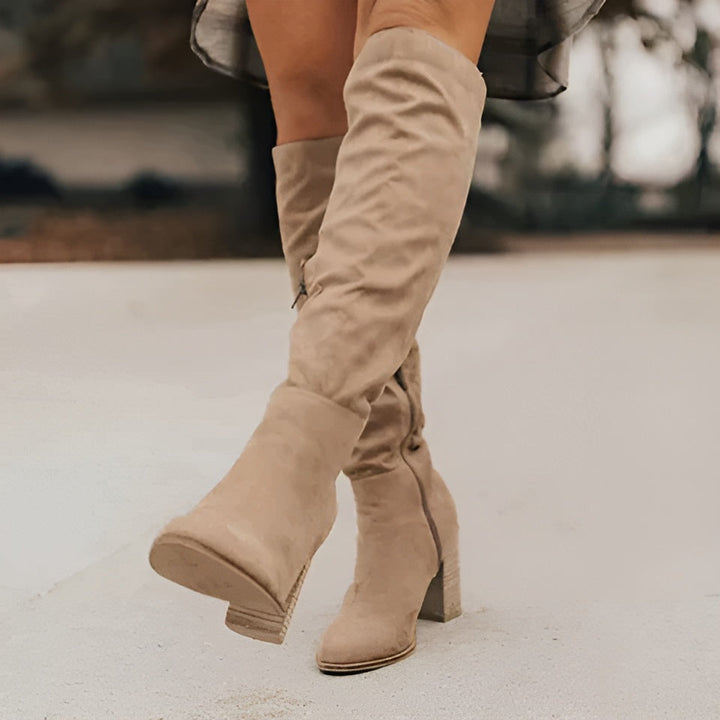 Alessia | Women’s suede knee-high slouch boots with bow detail