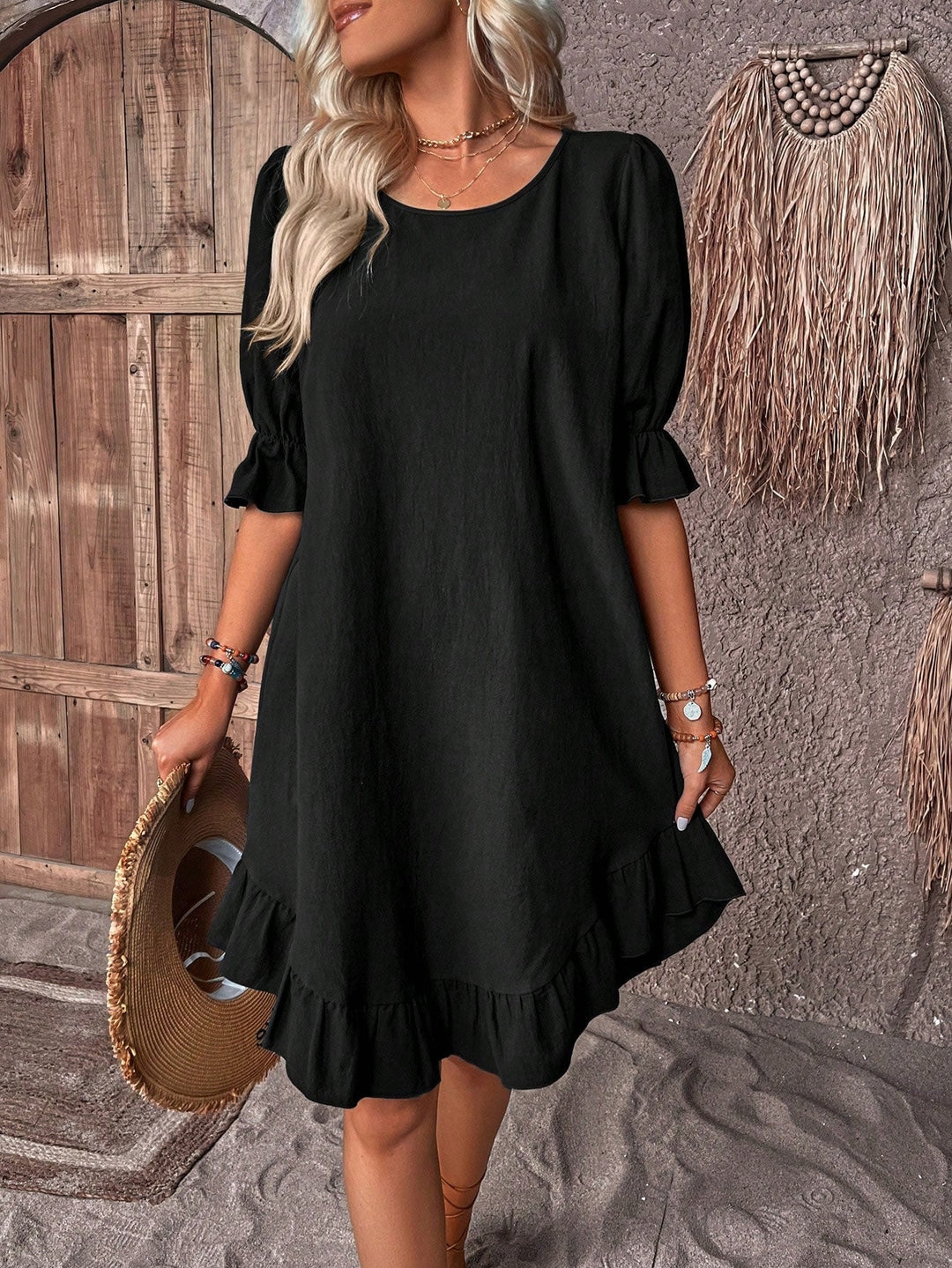 Ezra |Women’s summer mini dress with round neckline and flattering fit